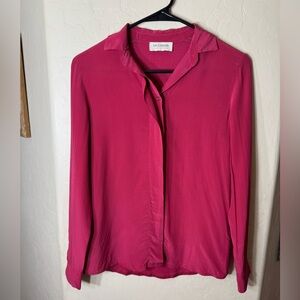 Falconeri Red Silk Front Modal Back Hidden Button Long Sleeve Blouse XS